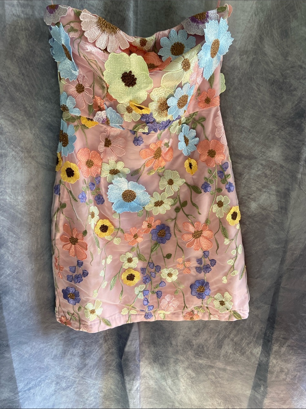 Pink Floral Appliqué Mini Dress